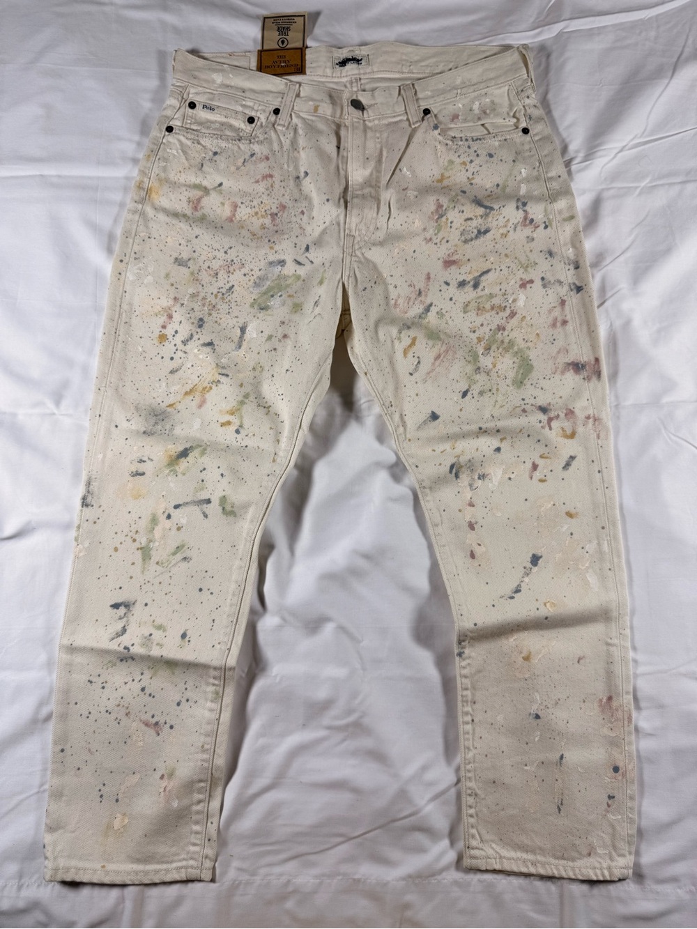 Polo by Ralph Lauren White Paint-Splatter Slim Straight Pants